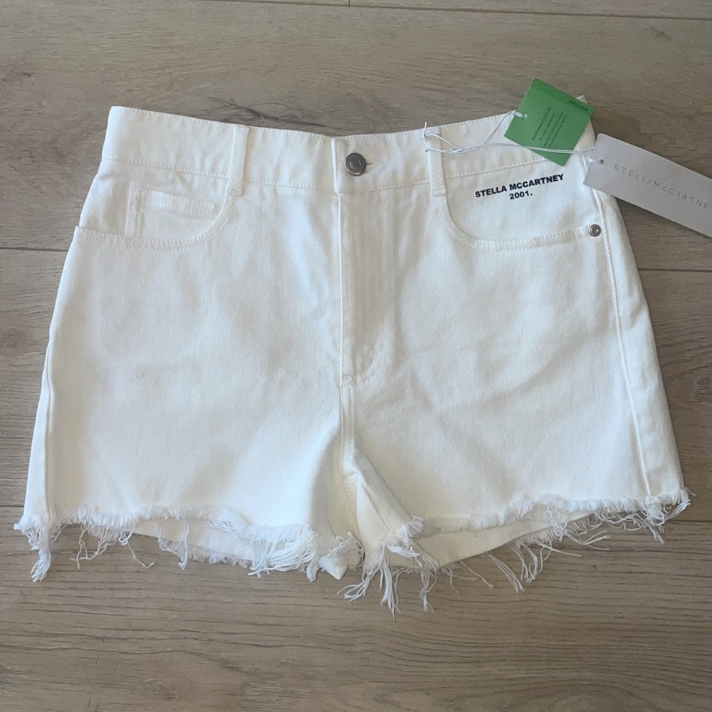 Stella McCartney White Denim Shorts With Logo - Picture 6 of 8